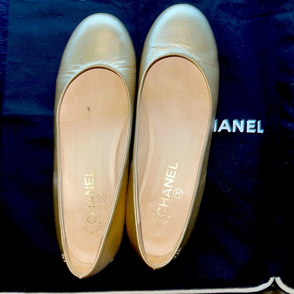 Gold Chanel flats